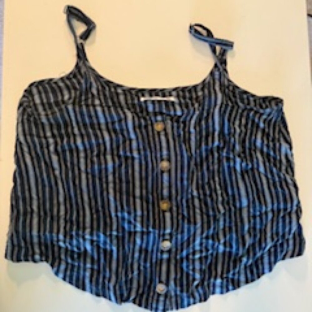 Women's Hollister Cropped Tank Top with Blue Striped Pattern Size Medium